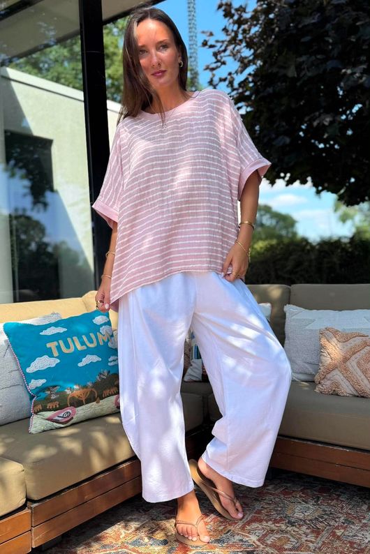Below Deck Cheesecloth Stripe Tee Rose